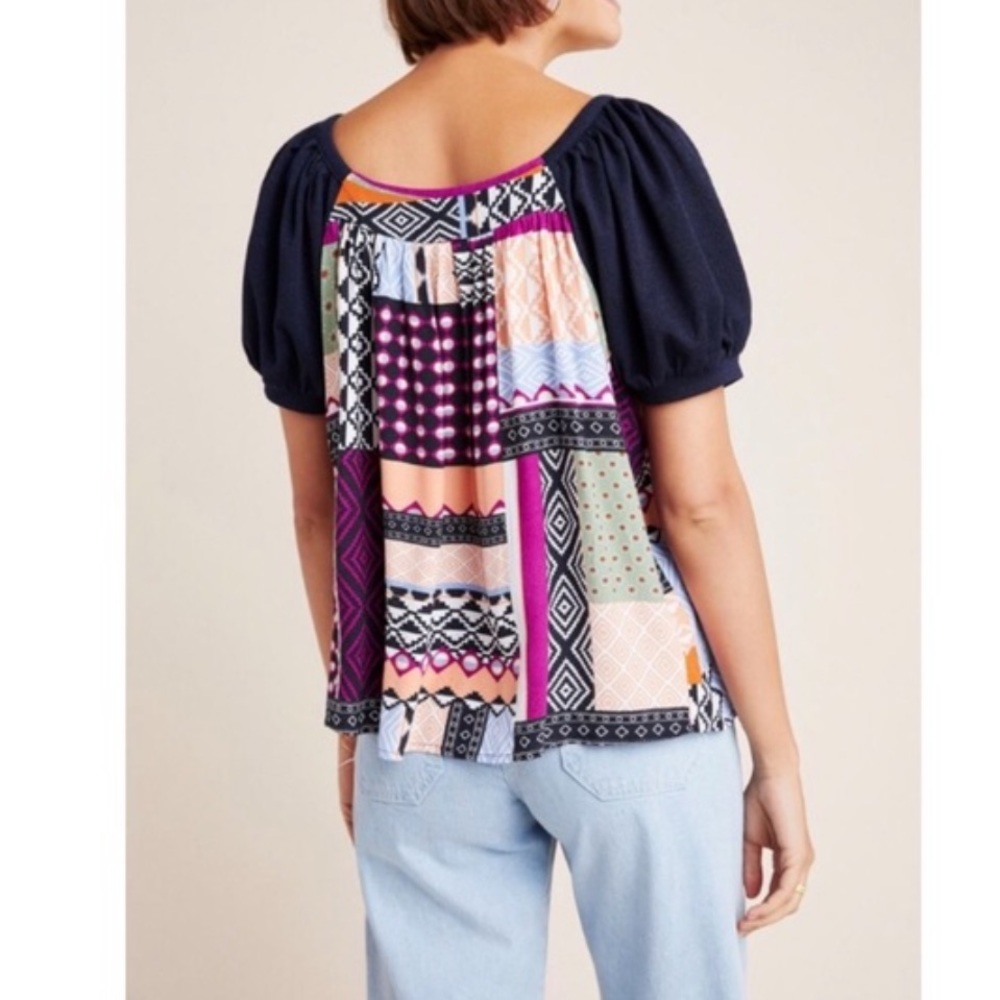 Maeve Catania Patchwork Printed Puff Sleeves Top - image 2